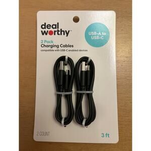 New 2 Pack Deal Worthy USB-A to USB-C Charging Cables size 3ft each